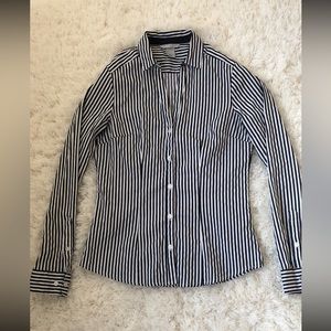 H&M Striped Navy/Black & White Collard Button Down Shirt Sz 6